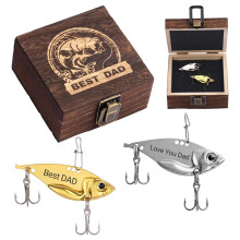 CGFN Fishing Lure Gift Set for Dad - Personalized Engraved 2 Pack 5g Metal Fishing Spoons in Wooden Box for Father's Day Birthday Christmas - Premium