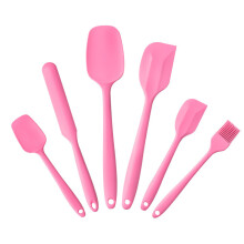 (Pink) Ensemble de 6 ustensiles de cuisine en silicone pour la pâtisserie : spatule en T, racloir intégré, pinceau à huile pour barbecue.