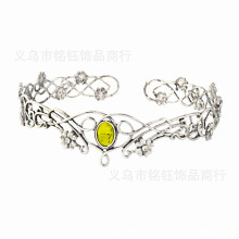 (Antique Silver Yellow Diamond) Korona Króla Elfów Nocnych z Pustej Winorośli Regulowana Ozdoba do Włosów COS Królowa Klejnotów