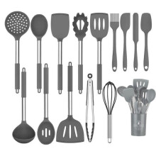 (Gray) Ensemble de 25 spatules et louches en silicone blanc laiteux, ustensiles de cuisine antiadhésifs et résistants aux hautes températures