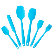 (Blue) Ensemble de 6 ustensiles de cuisine en silicone pour la pâtisserie : spatule en T, racloir intégré, pinceau à huile pour barbecue.