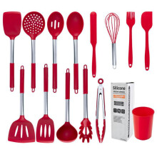 (Red) Ensemble de 25 spatules et louches en silicone blanc laiteux, ustensiles de cuisine antiadhésifs et résistants aux hautes températures