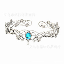 (Antique Silver Sky Blue Diamond) Korona Króla Elfów Nocnych z Pustej Winorośli Regulowana Ozdoba do Włosów COS Królowa Klejnotów