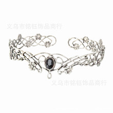 (Ancient Silver Black Diamond) Korona Króla Elfów Nocnych z Pustej Winorośli Regulowana Ozdoba do Włosów COS Królowa Klejnotów