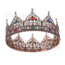 (Vintage Red) King's Crown Dark Metal Men's Hair Ornament Hollow 3D Design Exquisite Big Crown