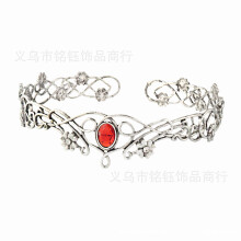 (Antique Silver Red Diamond) Korona Króla Elfów Nocnych z Pustej Winorośli Regulowana Ozdoba do Włosów COS Królowa Klejnotów