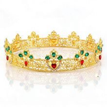 (Gold-color) Ozdoba na głowę Crown Rock King Queen ze stopu cynku z klejnotami na przyjęcie bankietowe