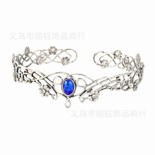 (Antique Silver Sapphire Diamond) Korona Króla Elfów Nocnych z Pustej Winorośli Regulowana Ozdoba do Włosów COS Królowa Klejnotów