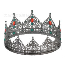 (Black) Königskrone, dunkles Metall, Herren-Haarschmuck, hohles 3D-Design, exquisite große Krone
