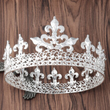 (Atmospheric Silver Round Crown) Zestaw koron metalowych męskich akcesoriów do włosów w kształcie królowej, unisex, korona księcia