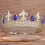 (Silver Blue) Retro Baroque Crown with Gold Gun Tip & Diamond Round Design, Movable Back 1