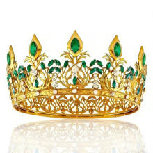 (Imitation gold green diamond) Olśniewająca korona z kamieni szlachetnych do nakrycia głowy królowej i króla