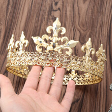 (Atmospheric Golden Round Crown) Zestaw koron metalowych męskich akcesoriów do włosów w kształcie królowej, unisex, korona księcia