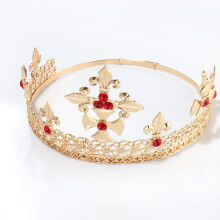 (Adjustable Red Diamond) Crown Metal Men Queen Hair Accessory Headpiece Unisex Prince Crown Set