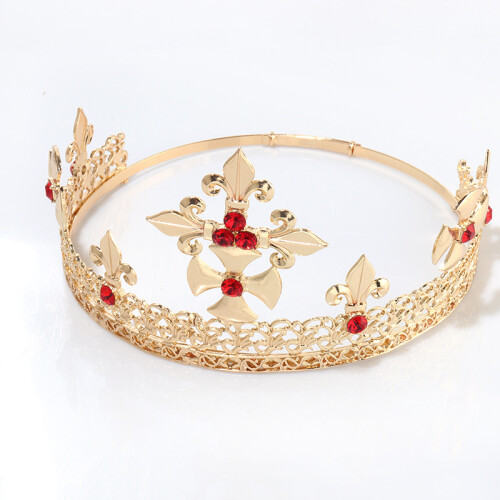 (Adjustable Red Diamond) Krone Metall Menn Dronning Hårtilbehør Hodeplagg Unisex Prins Krone Sett