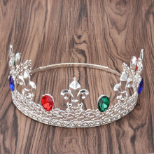(Adjustable Colorful Diamond Crown Silver) Zestaw koron metalowych męskich akcesoriów do włosów w kształcie królowej, unisex, korona księcia
