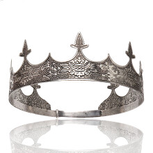 (Antique silver) Corona da re vintage da uomo, copricapo da corte principesca, accessorio per spettacoli di corteggiamento.
