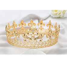 (Golden) Złota korona w stylu barokowym z diamentami, spiczasta, duża, okrągła tiara