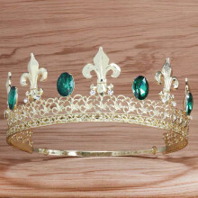 (Silver Green) Retro Baroque Crown with Gold Gun Tip & Diamond Round Design, Movable Back