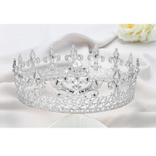 (Silver) Złota korona w stylu barokowym z diamentami, spiczasta, duża, okrągła tiara