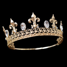 (Adjustable White Diamond Crown Gold) Zestaw koron metalowych męskich akcesoriów do włosów w kształcie królowej, unisex, korona księcia