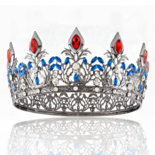 (Antique silver) Strålende edelstenskroneutstilling for dronning og konge kongelig hodeplagg