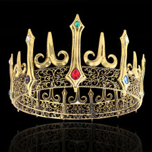 (Antique gold colorful diamond) Gothic Alloy Unisex Crown Colorful Diamond Prince Headpiece