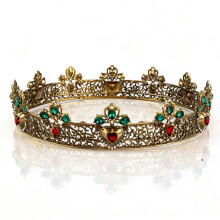 (Ancient Gold-Color) Ozdoba na głowę Crown Rock King Queen ze stopu cynku z klejnotami na przyjęcie bankietowe