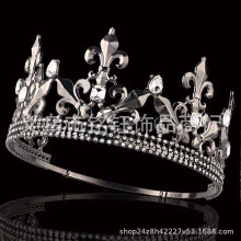 (Black Sharp Spear White Diamond) Personalized Sharp Spear Retro Crown Gold Water Diamond King Crown Power Queen Headpiece Adjustable Size