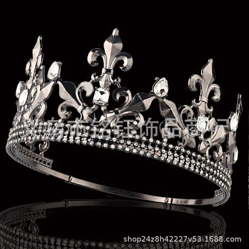 (Black Sharp Spear White Diamond) Personalized Sharp Spear Retro Crown Gold Water Diamond King Crown Power Queen Headpiece Adjustable Size