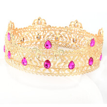 (Gold Rose Red Diamond) Męska, królewska barokowa, różowozłota korona królewska ze stopu, duża ozdoba do włosów w kształcie księcia
