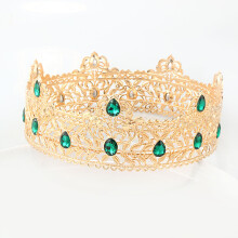 (Golden Green Diamond) Corona da re barocca reale in oro rosa, grande copricapo da principe, accessorio per capelli