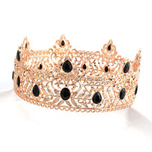(Golden Black Diamond) Męska, królewska barokowa, różowozłota korona królewska ze stopu, duża ozdoba do włosów w kształcie księcia