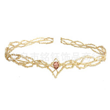 (Golden Pink Champagne) Hobbit Elf King Thranduil Złota Duża Okrągła Korona z Diamentami