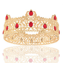 (Golden Red Diamond) Corona da re barocca reale in oro rosa, grande copricapo da principe, accessorio per capelli