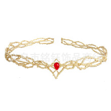 (Golden Red Diamond) Hobbit Elf King Thranduil Złota Duża Okrągła Korona z Diamentami