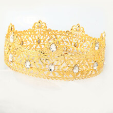 (Golden White Diamond) Męska, królewska barokowa, różowozłota korona królewska ze stopu, duża ozdoba do włosów w kształcie księcia