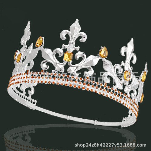 (Silver Sharp Spear Champagne) Personalized Sharp Spear Retro Crown Gold Water Diamond King Crown Power Queen Headpiece Adjustable Size