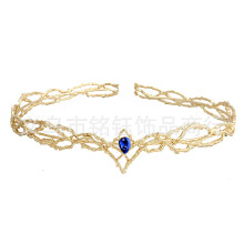 (Golden Blue Diamond) Grande corona rotonda d'oro con diamanti del re degli elfi Hobbit Thranduil