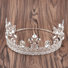 (Adjustable White Diamond Crown Silver) Zestaw koron metalowych męskich akcesoriów do włosów w kształcie królowej, unisex, korona księcia