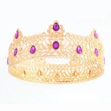(Golden Purple Diamond) Men's Royal Baroque Rose Gold King Crown Alloy Large Prince Headpiece Hair Accessory