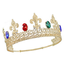 (Adjustable Colorful Diamond Crown Gold) Zestaw koron metalowych męskich akcesoriów do włosów w kształcie królowej, unisex, korona księcia