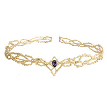 (Golden Purple Diamond) Hobbit Elf King Thranduil Złota Duża Okrągła Korona z Diamentami