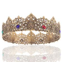 (18K Antique Gold Colored Diamond) Męska barokowa metalowa korona ślubna na bal, wybieg, ozdoba do włosów, zestaw koronacyjny