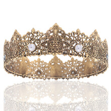(18K Antique Gold White Diamond) Corona barocca in metallo da uomo, accessorio per capelli da matrimonio, festa, ballo, sfilata, kit per incoronazione