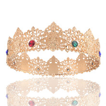 (15K Gold Colorful Diamond) Corona barocca in metallo da uomo, accessorio per capelli da matrimonio, festa, ballo, sfilata, kit per incoronazione