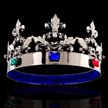 (Colorful Diamond) Men's King Queen Baroque Crown Royal Black Prince Hair Accessories Large Round Atmospheric