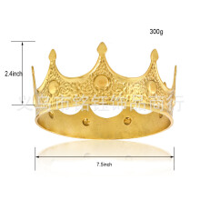 (Large Ancient Gold Crown) Klasyczna korona królewska, korona urodzinowa, korona księżniczki, galwanizowana metalowa, duża korona ślubna