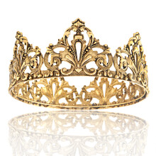 (17cm Ancient Gold Crown) Corona del Re, ornamento per capelli cavo in lega di zinco placcata oro, cerimonia di incoronazione maschile.