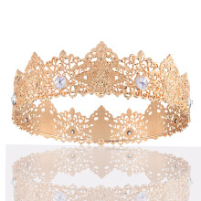 (15K Gold White Diamond) Corona barocca in metallo da uomo, accessorio per capelli da matrimonio, festa, ballo, sfilata, kit per incoronazione